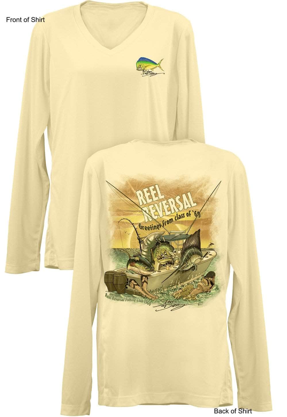 Reel Reversal- Ladies Long Sleeve V-Neck-100% Polyester